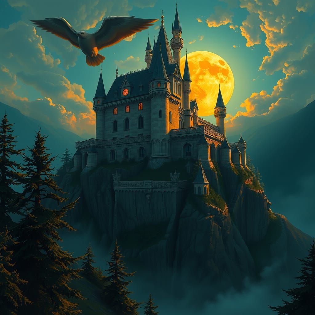 Epic Castle on Cliff in Impressionist Style