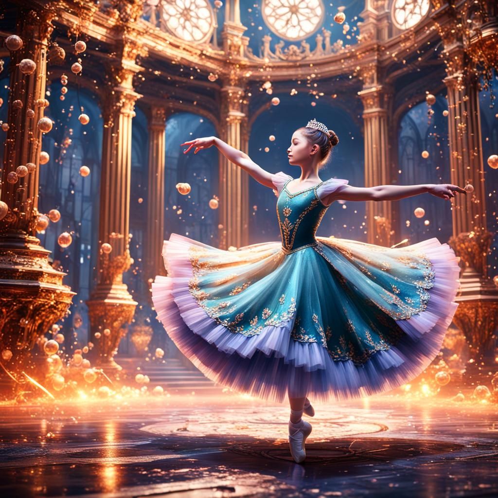 Adorable Ballerina Dancing in Detailed Matte Painting