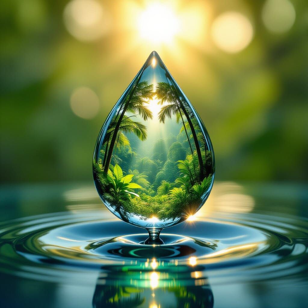 Water Droplet Holds Tropical Forest World