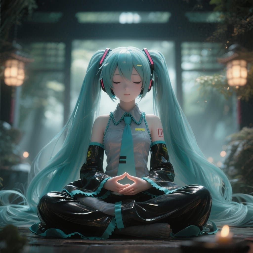 Hatsune Miku Meditates in Protective Glow
