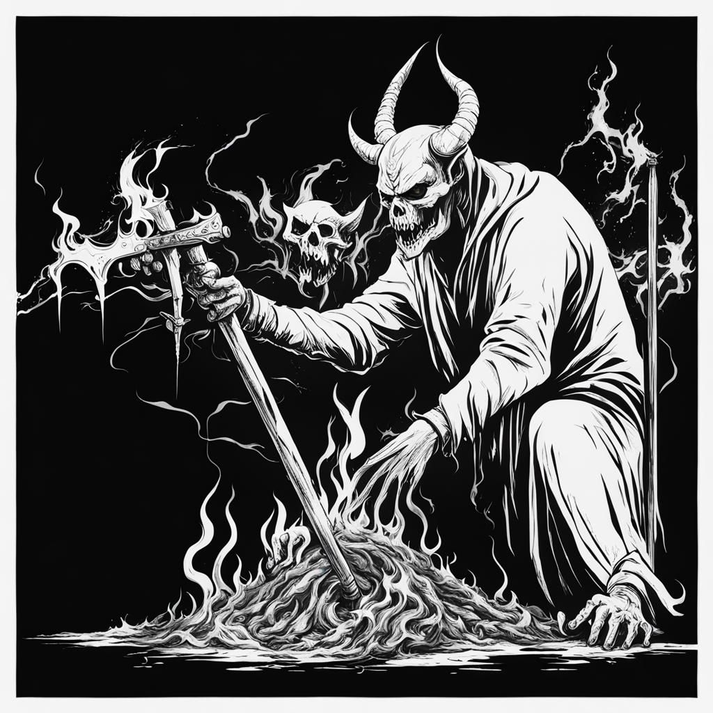 Demonic Devil of the Dark Age in Black and White