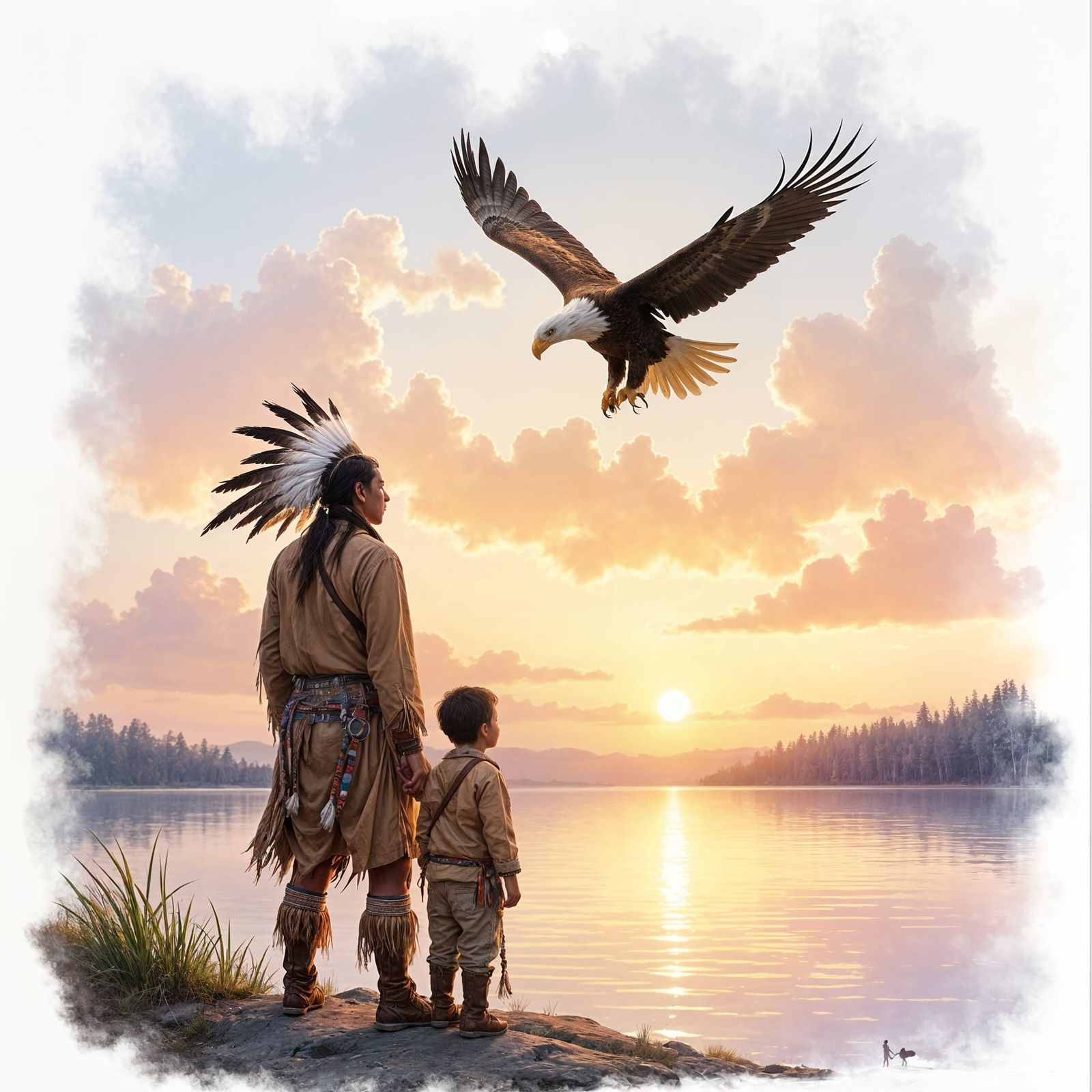 Bald Eagle in a Serene Native American Scene