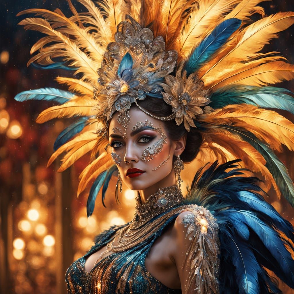 Dazzling Showgirl in Impressionist Style with Sequins