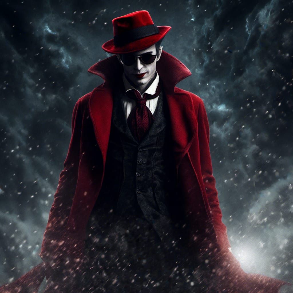 Vampire in Fedora and Red Coat at Midnight