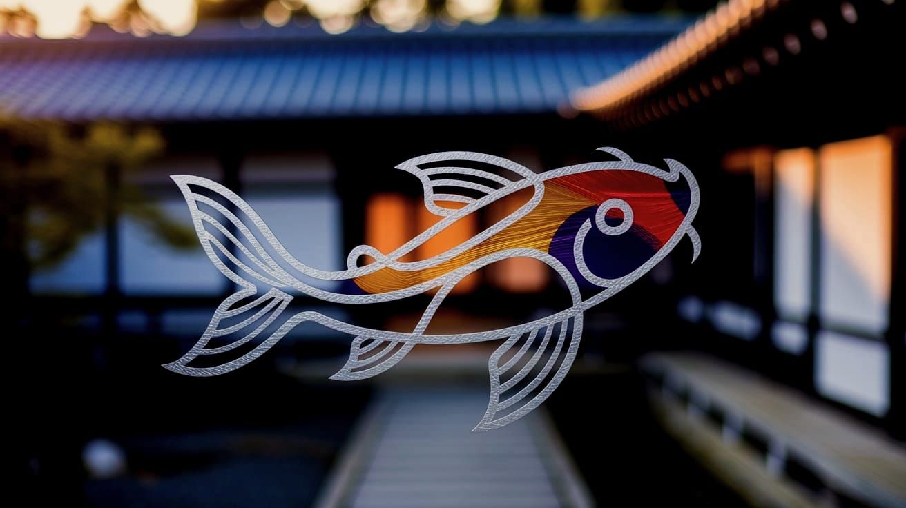 Japanese Garden Koi Fish Logo in Warm, Soft Focus