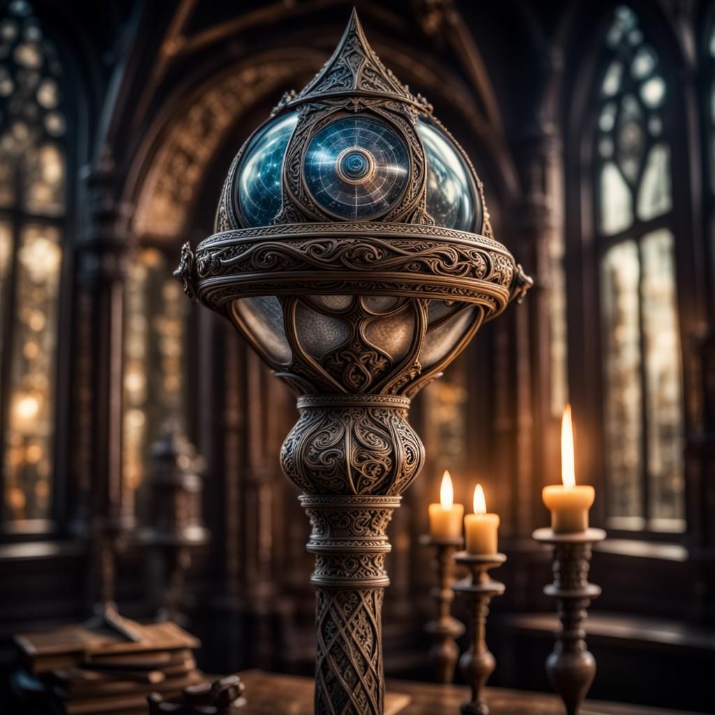 Cosmic Victorian Wizard's Staff in Hyperrealistic Detail