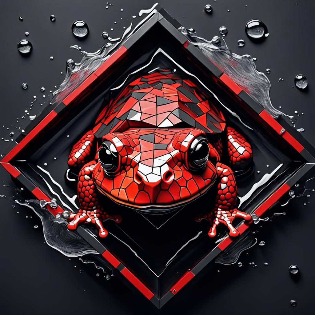 Kinetic Cubist Toad Emerging From Water