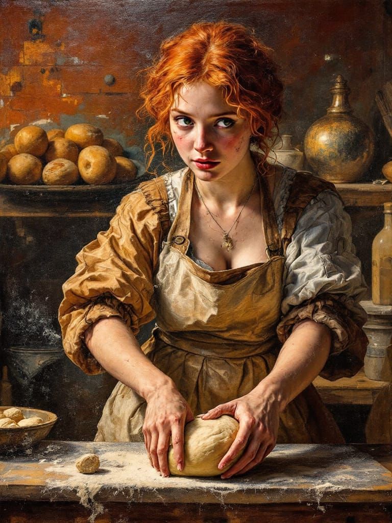 Renaissance Baker Kneading Dough With Luminous Warmth