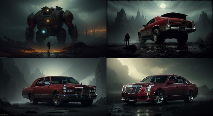 Surreal Dark Fantasy Cadillac Concept Art in Epic Style