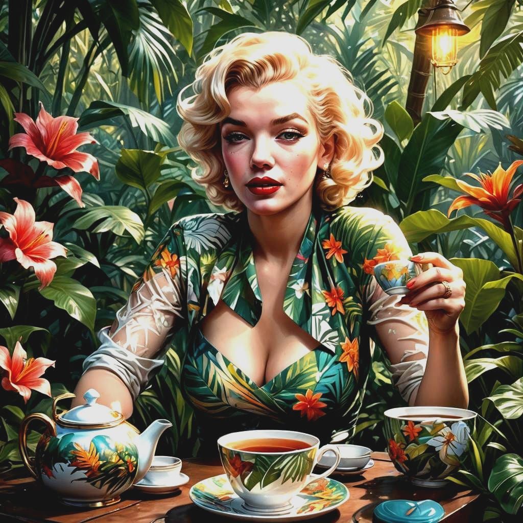 Marilyn Monroe in a Tropical Garden, Art Nouveau Style