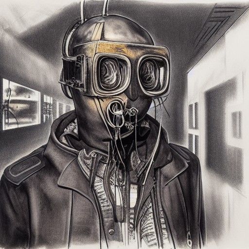 Man in Gimp Mask: Dieselpunk Cyberpunk Surrealism