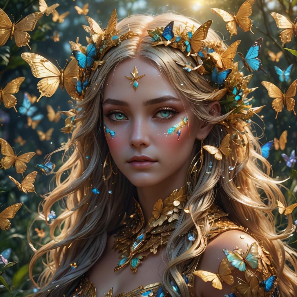 Iridescent Butterfly Goddess in Spring Field