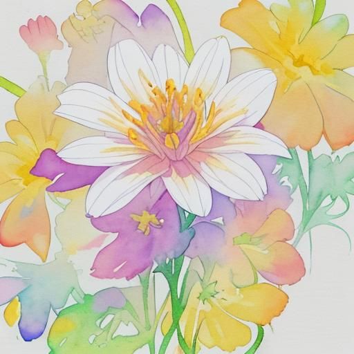 Watercolor Floral Background with White Space