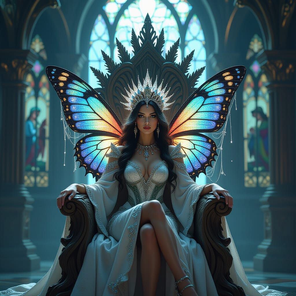Regal Queen with Butterfly Wing Headdress in Ethereal Court