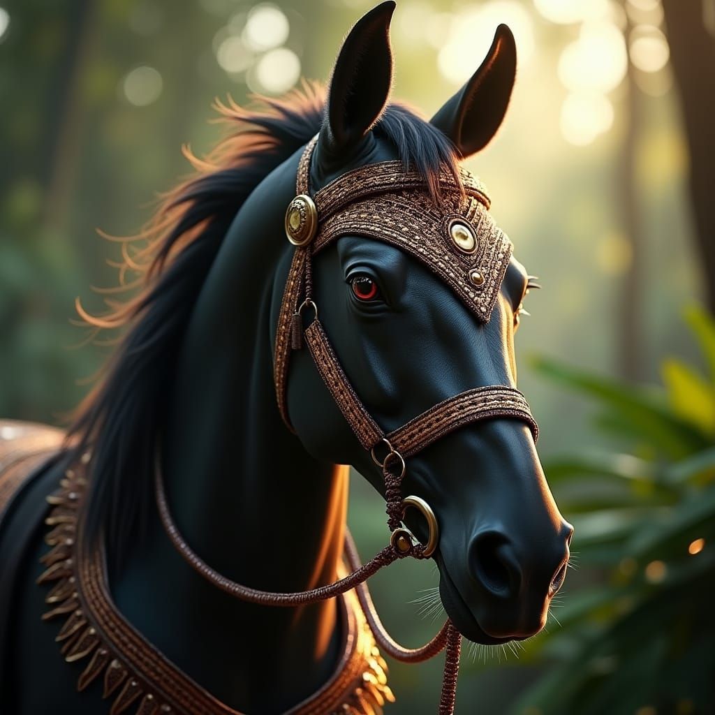Mayan Horse in Jungle Sunlight, Photorealistic Style