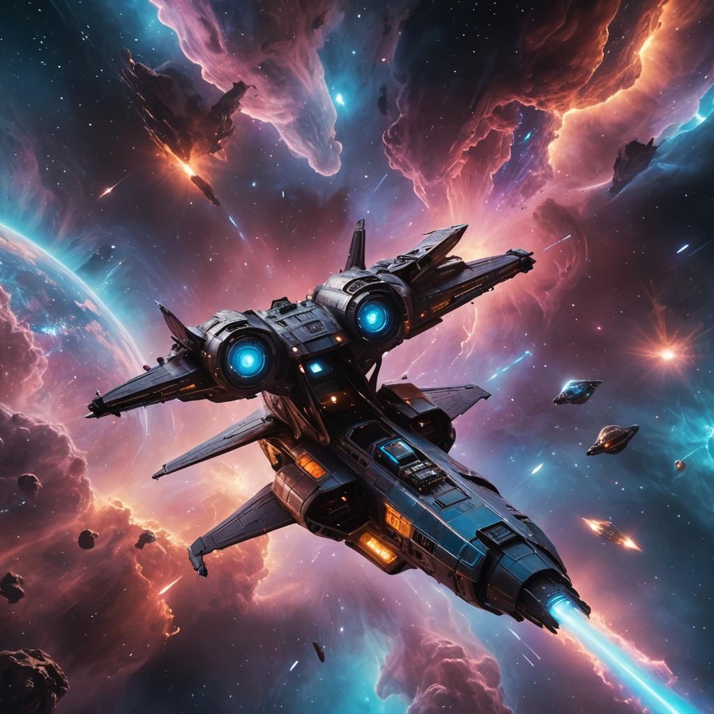 Starship Navigating Nebula in Sci-Fi Concept Art