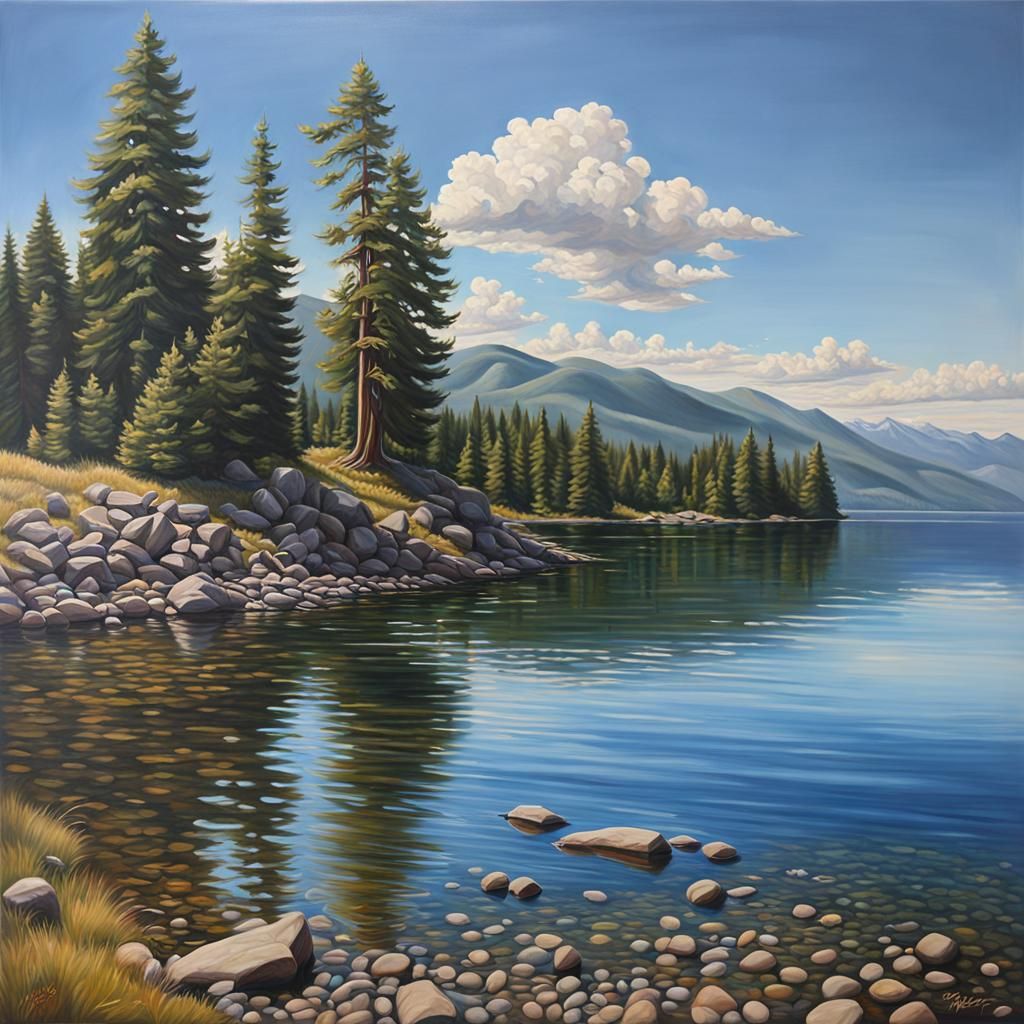 Flathead Lake Montana: Hyperrealistic Oil Painting