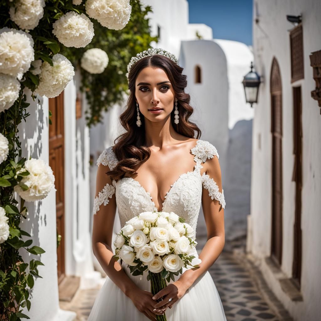 Woman in Wedding Dress in Sidi Bou Said, Tunisia