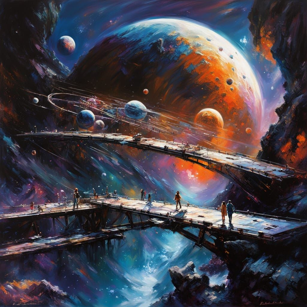 Galactical Bridges in Blacklight Neon Fantasy