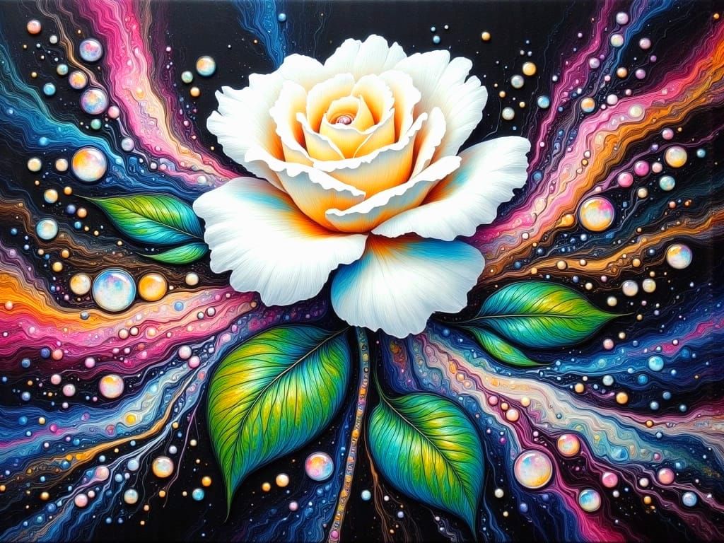 Ethereal White Rose in Vibrant Watercolor Splatter Art