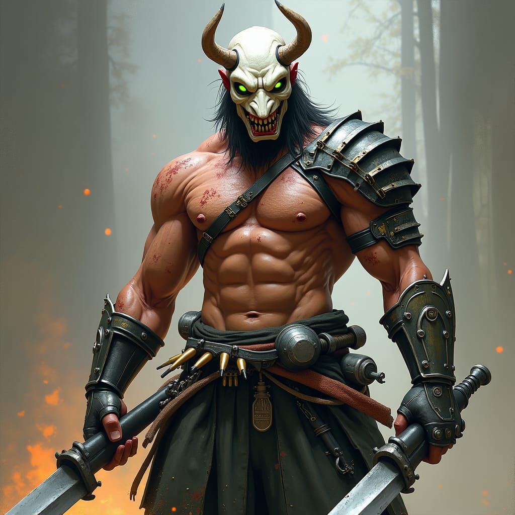 Cyberpunk Oni Warrior Armed for Battle