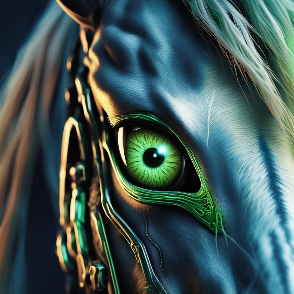 Horse with Cybernetic Eye in Cyberpunk Style
