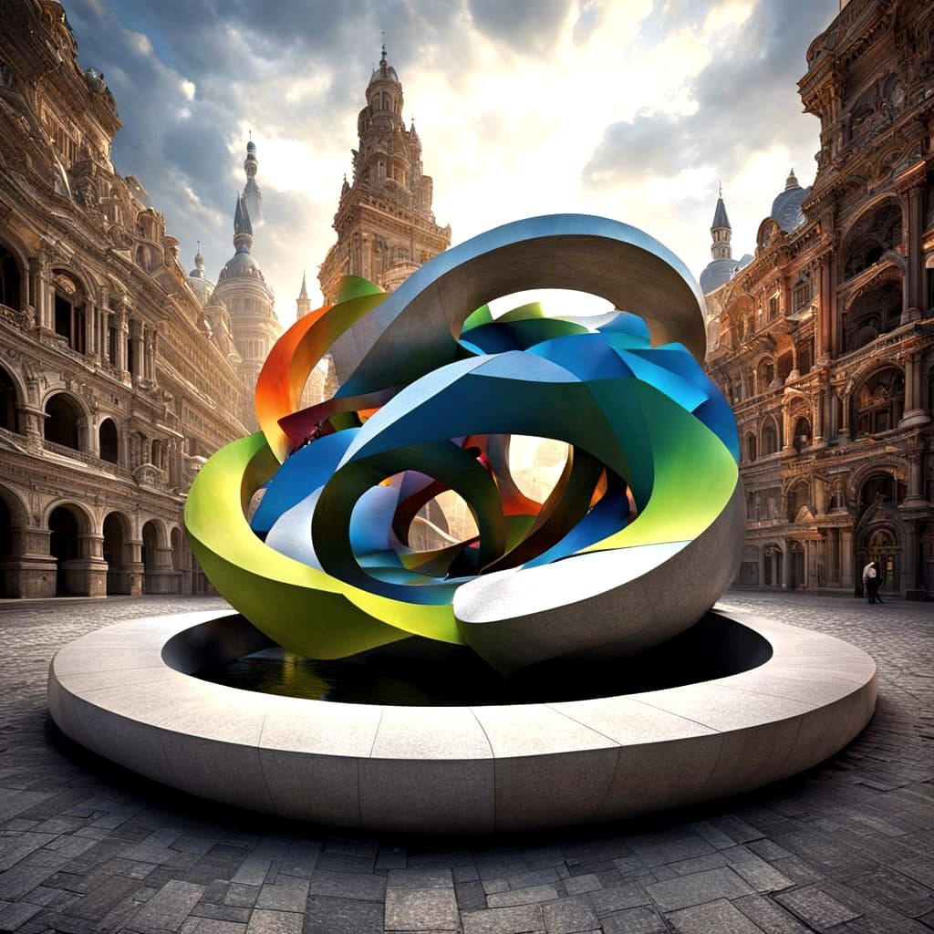 Vibrant Urban Sculpture in a City Square