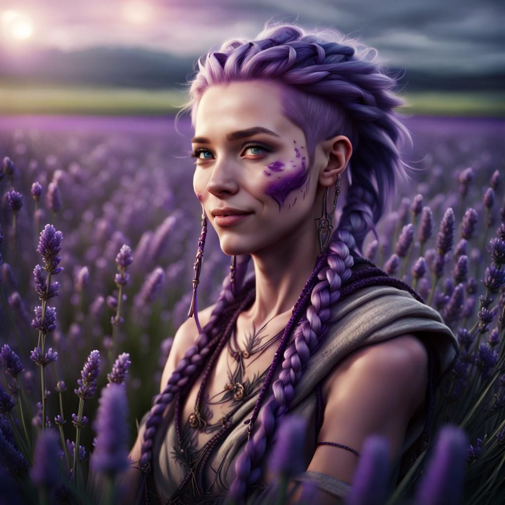 Druidess in Lavender Field: Digital Concept Art