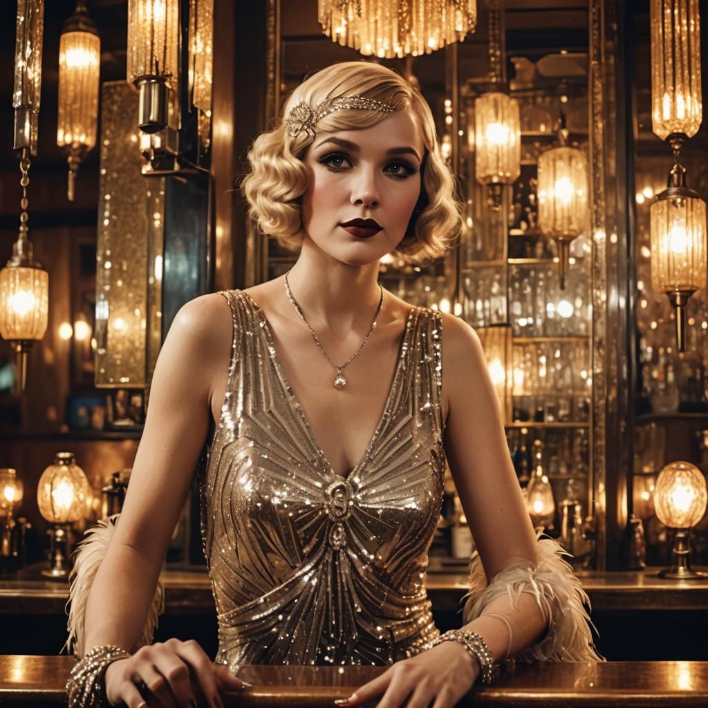 Flapper Girl at Bar in Art Deco Style