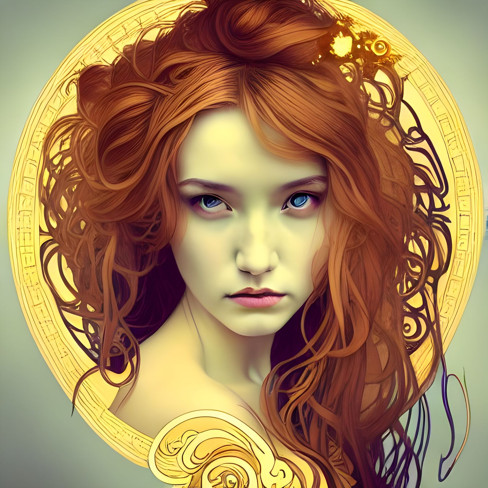Woman with Gold Tears: Art Nouveau Digital Art