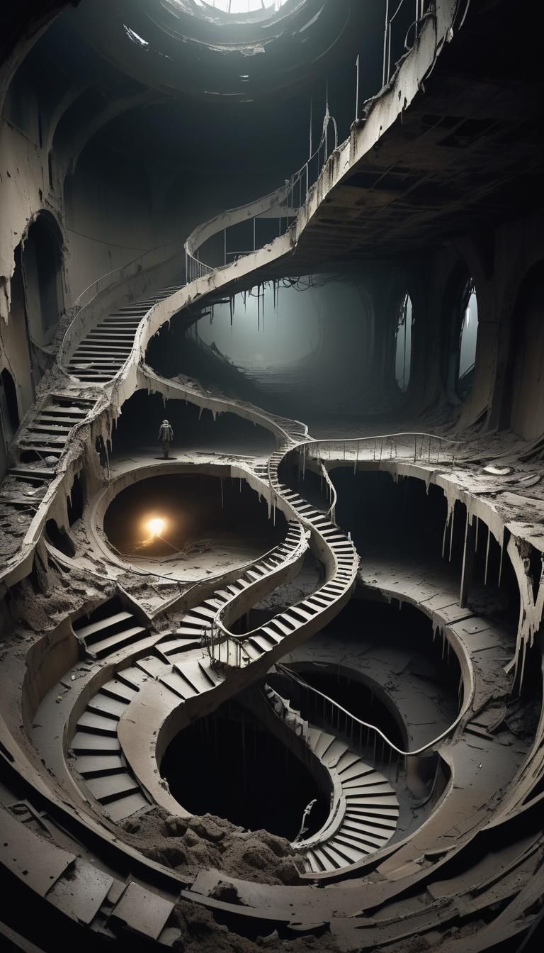 Eerie Vorticist Wasteland: Descent into Dystopian Abyss
