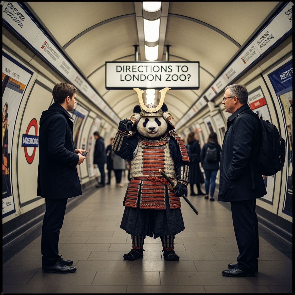 Lost Samurai Panda Asks Directions in London Underground