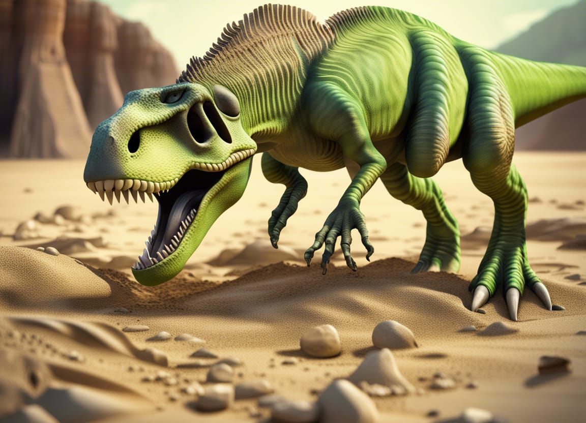 Green T-Rex at Archaeological Site