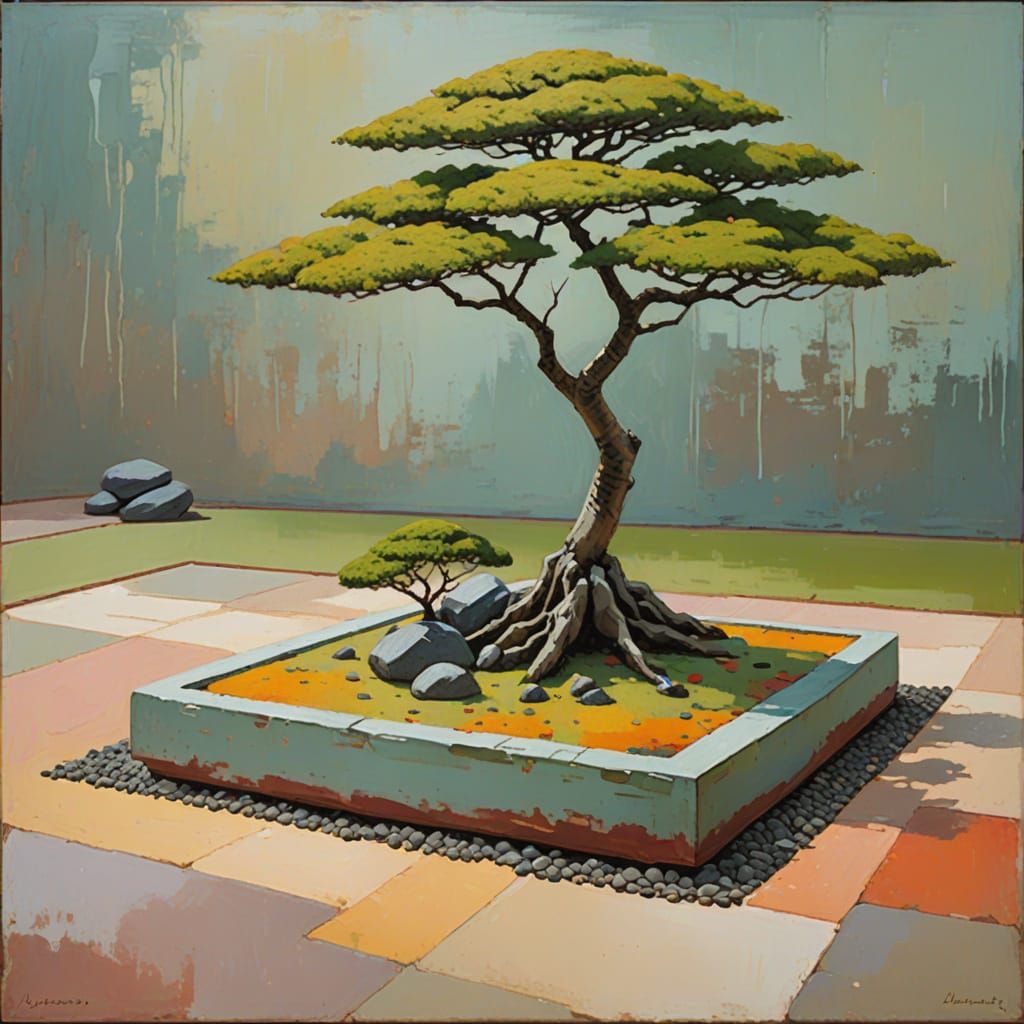 Zen Garden in Abstract Expressionist Oil Painting