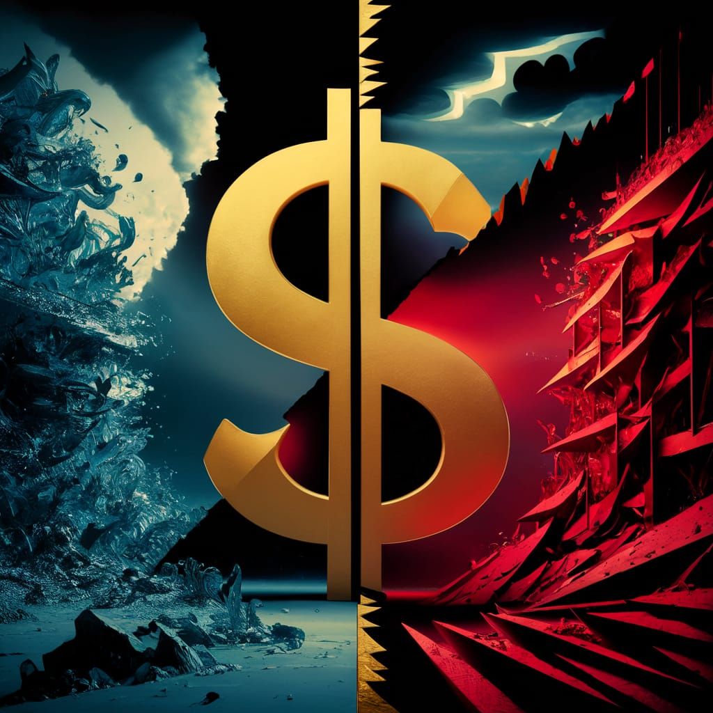 Golden Dollar Sign Divides Progressive and Conservative Land...