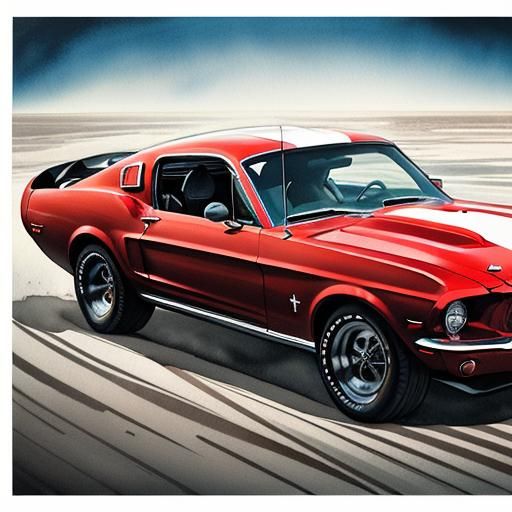 graphic design, flat design, 1968 ford mustang red shelby, d...
