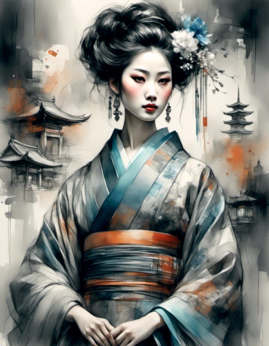 <lora:Anime:1.0> <lora:Charcoal art:1.0> Geisha in Imperial Japan