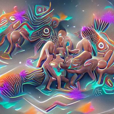 Cosmic Tribal Gathering in Astral Hologram Style