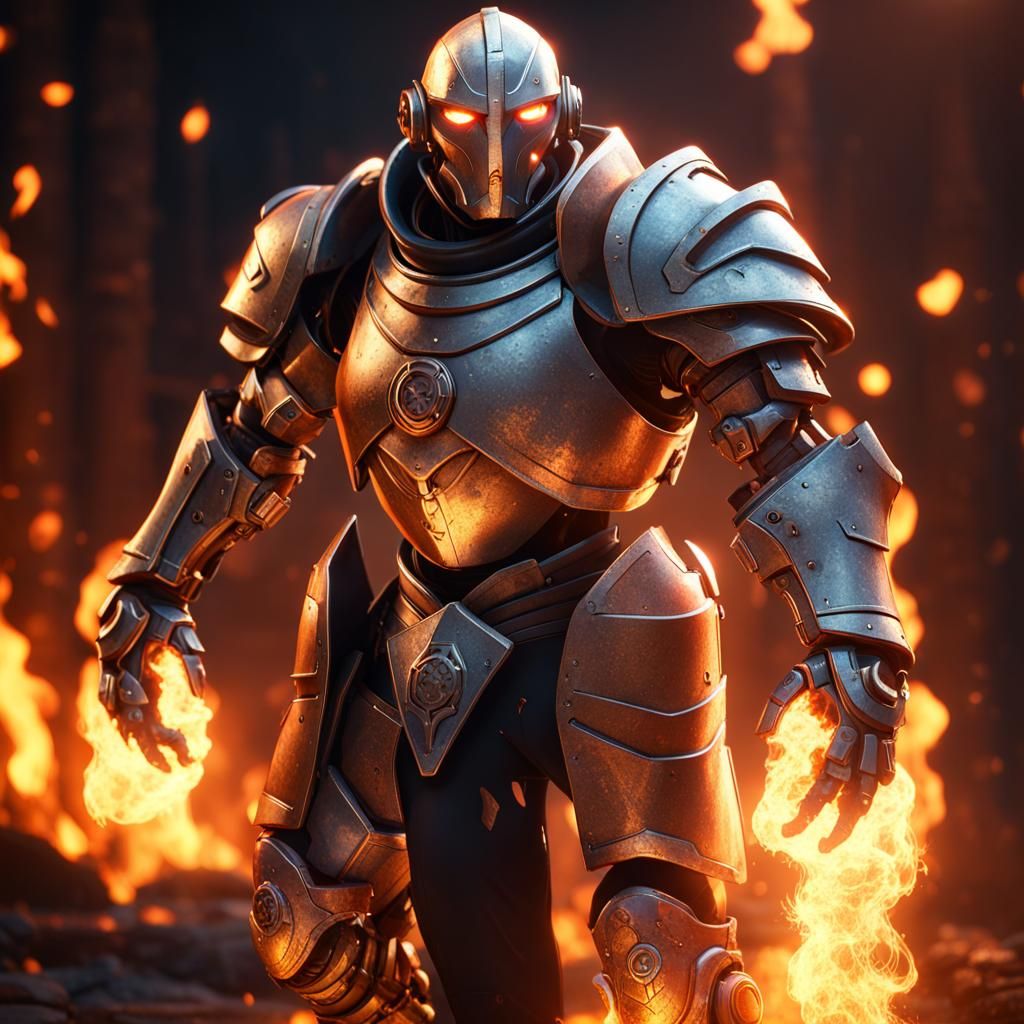 Detailed Warforged Character in a 3D Cinematic Style