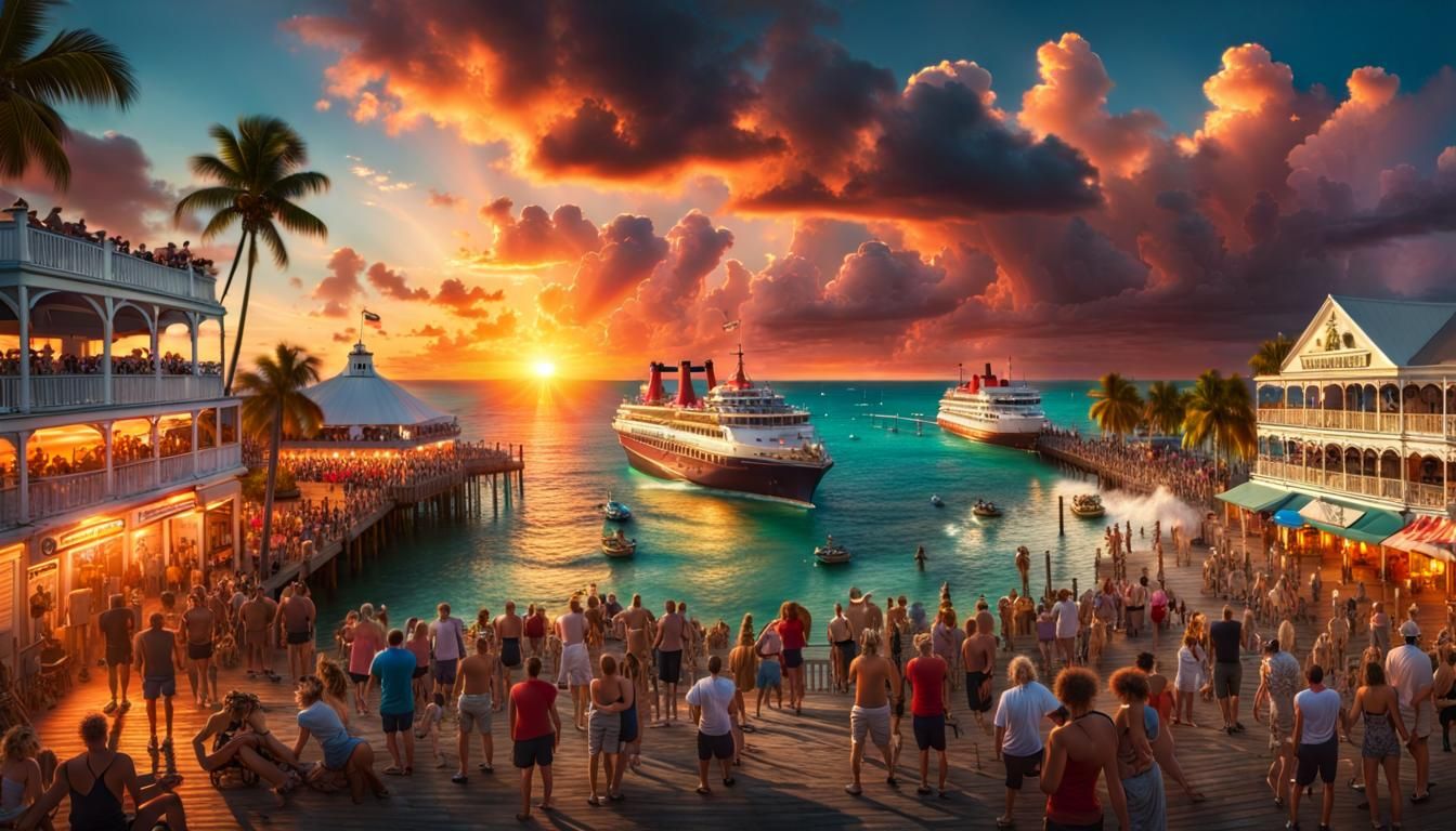 Key West Sunset: Carnival Atmosphere in Digital Painting