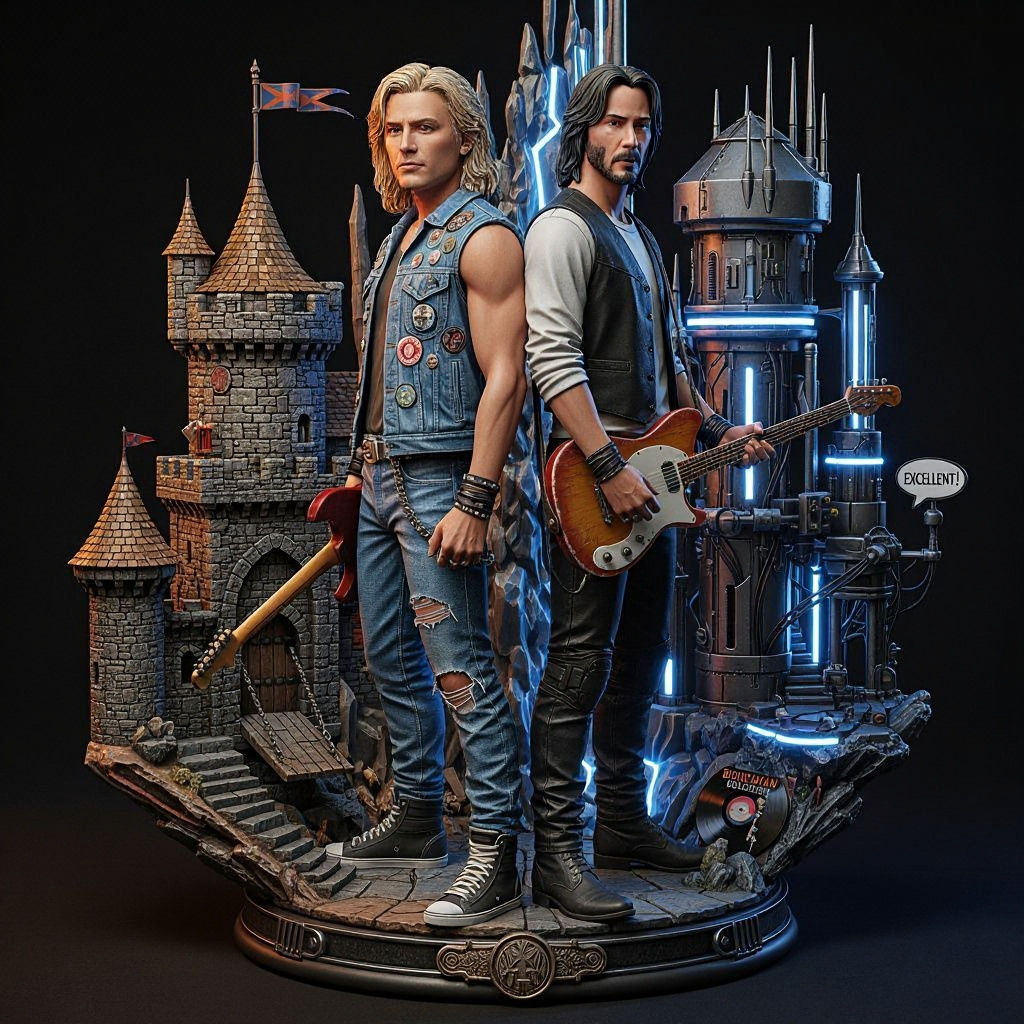 Photorealistic 3D Sculpture of Two Comic Characters