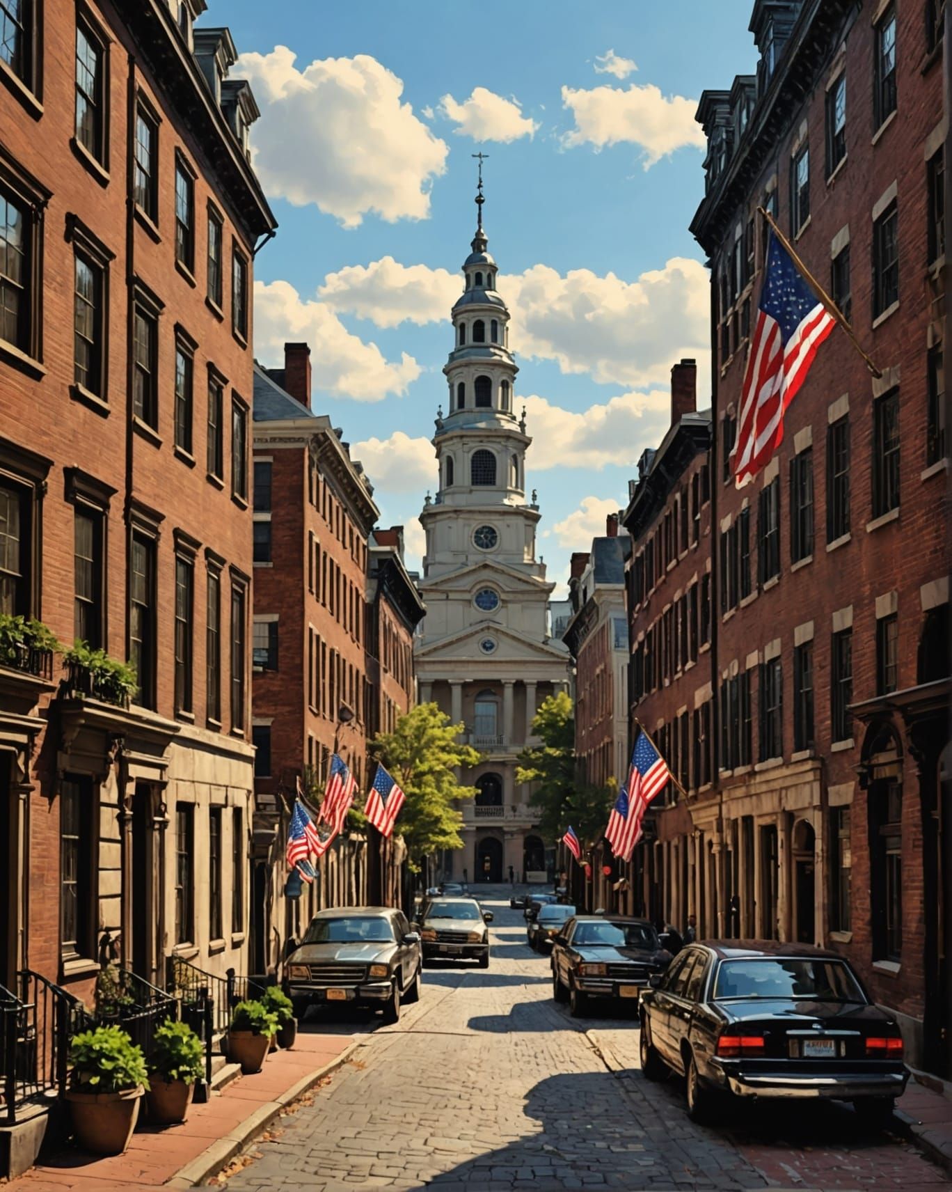 Colonial Philadelphia Street Scene as Impressionist Painting