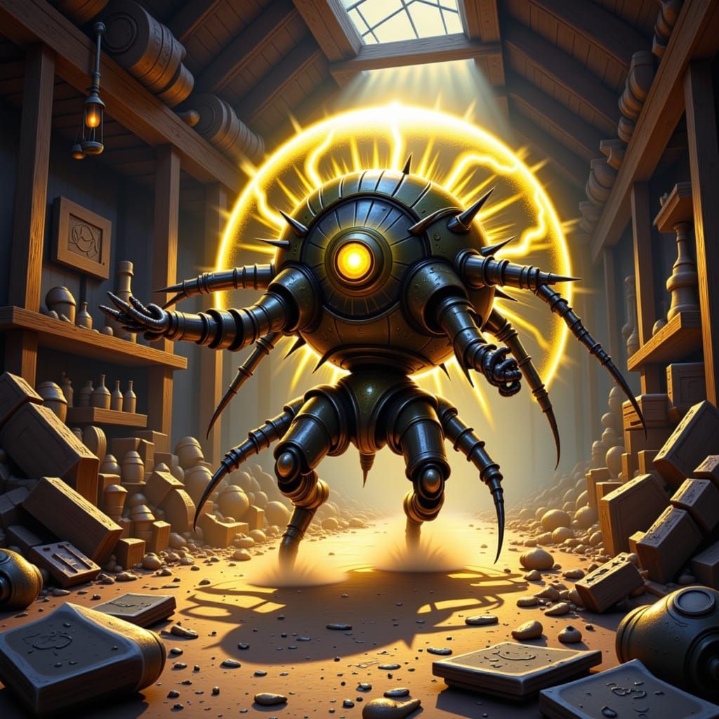 Sentient Roomba Charged with Arcane Energy in Epic Fantasy A...