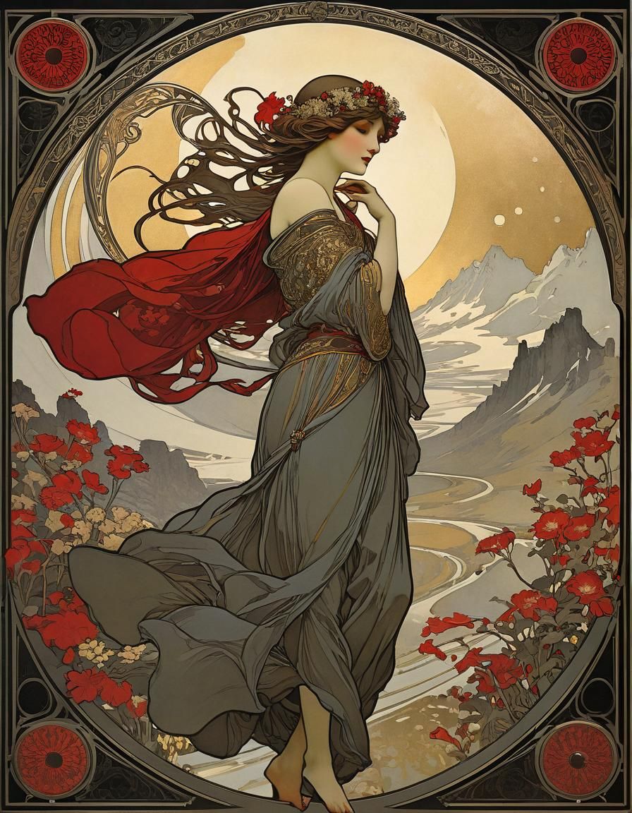 Mucha-Style Art Poster in Muted Colors