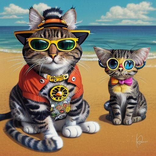 This is a picture of a cat. The cat is cool and groovy. The cat is funky and has his best friend Mickey Mouse.
