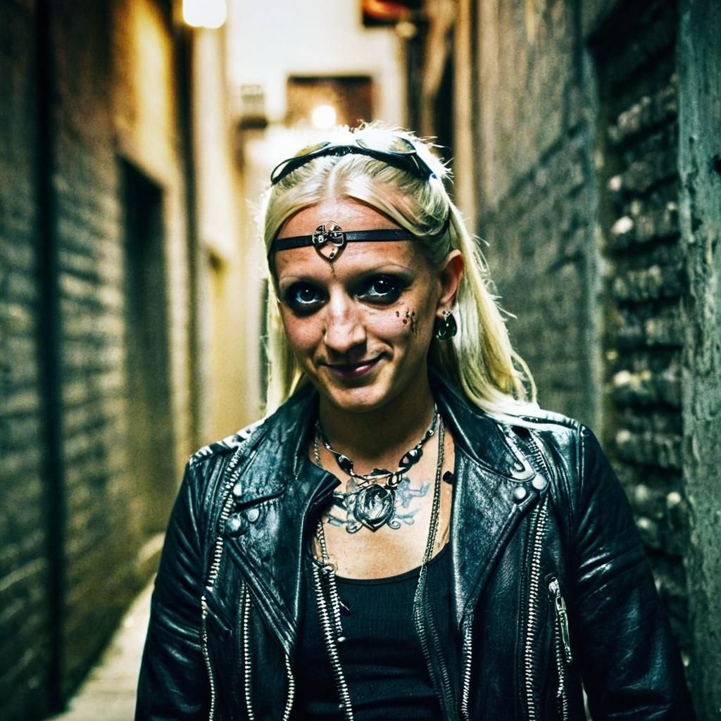 portrait of <Subject> as a biker in a bikie gang. Leather ja...