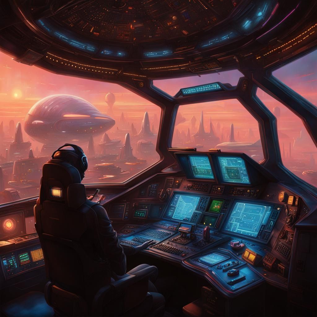 Sci-Fi Cockpit with Human and Alien Pilot