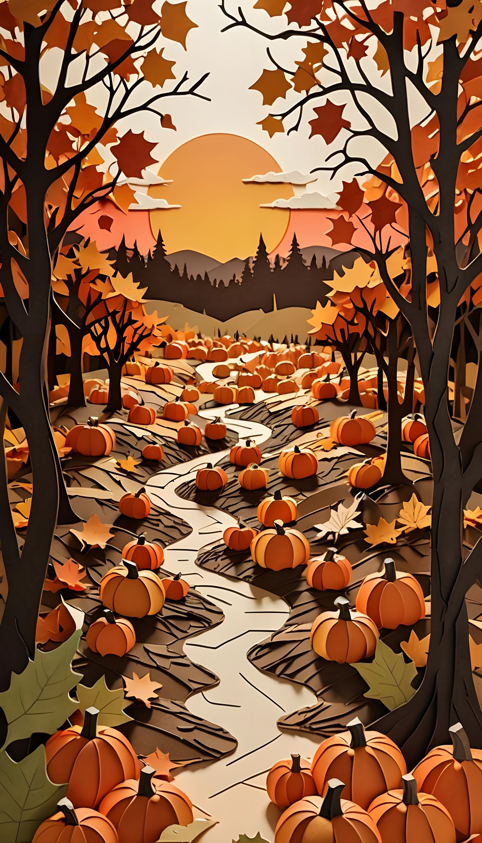 Autumn Pumpkin Patch in Layered Paper Art Style