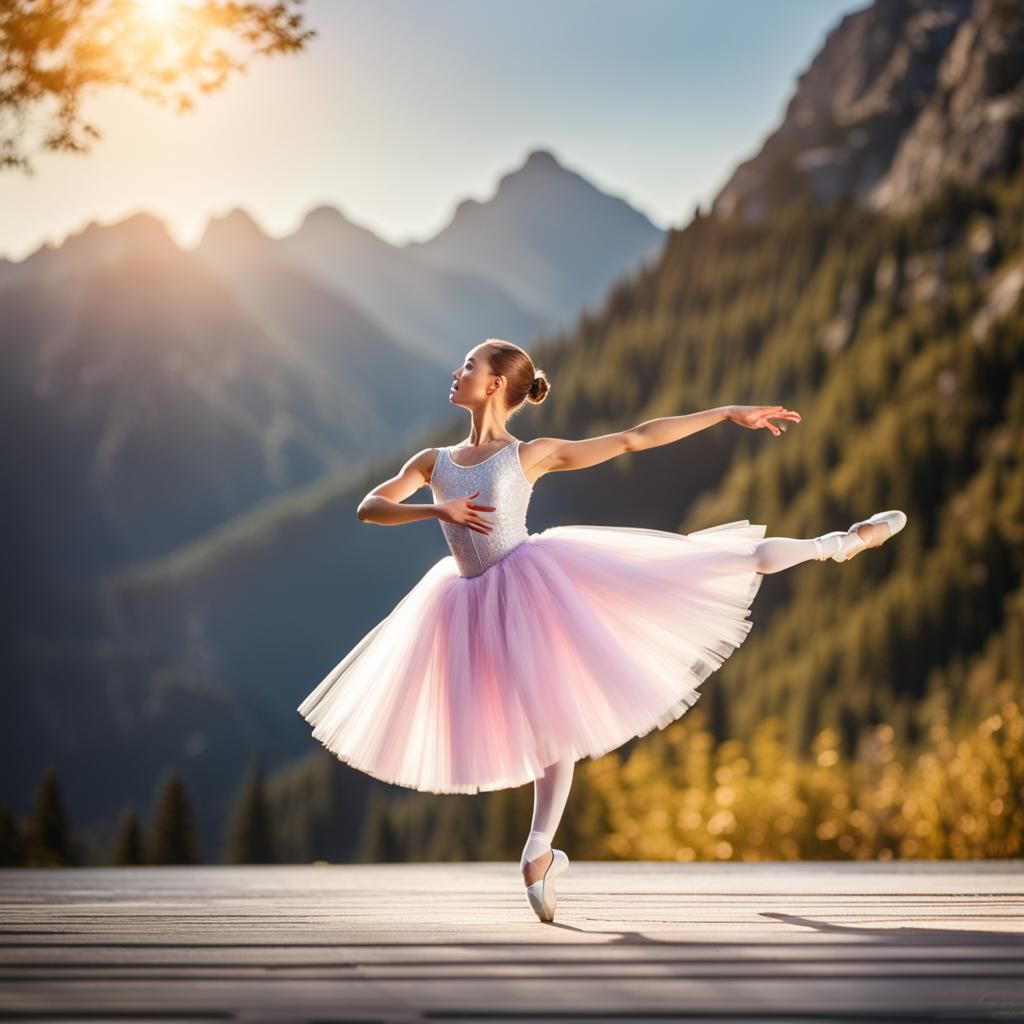 Ballerina Arabesque in Sunlit Mountains: Professional Photog...