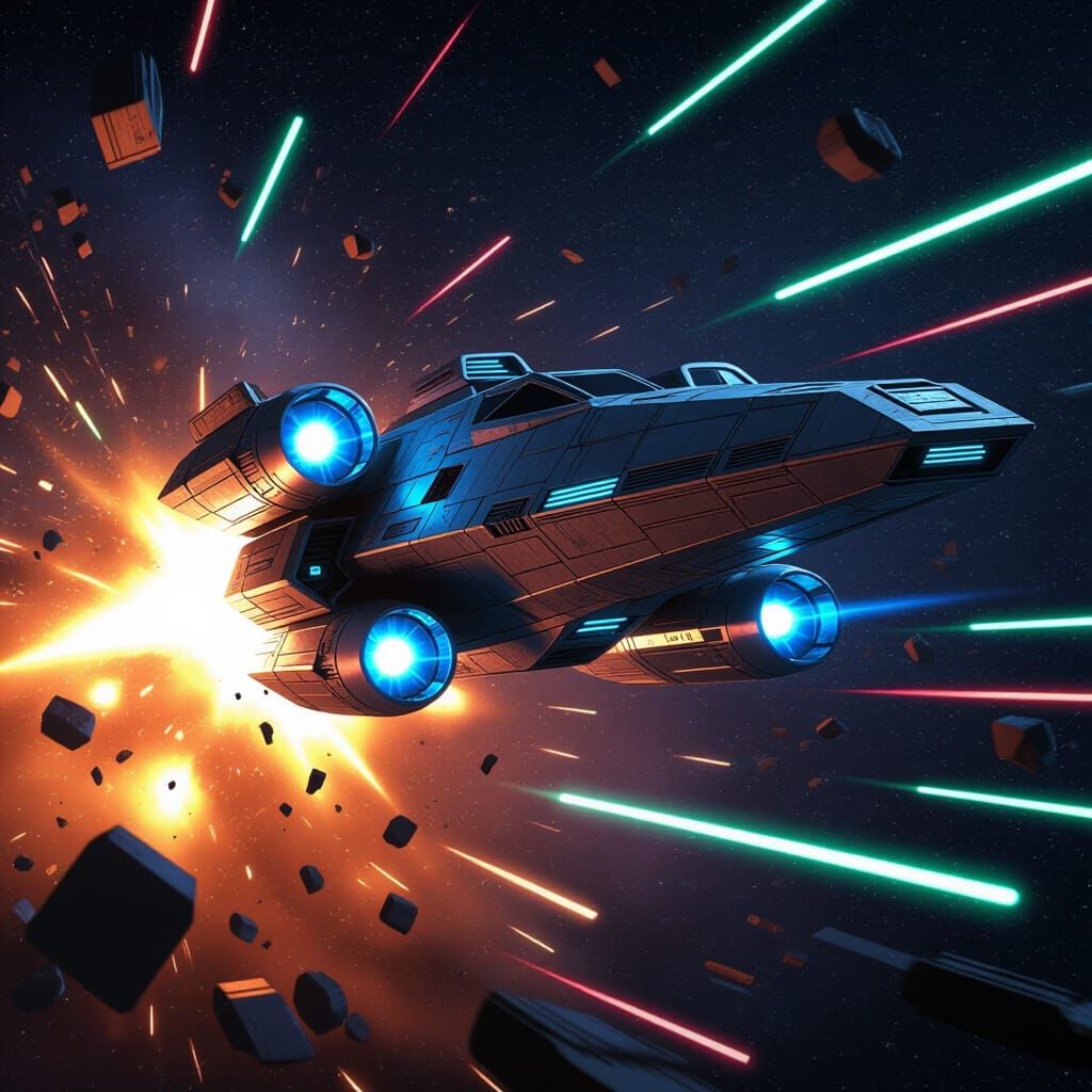 Armored Starship in Space Battle as Digital Art